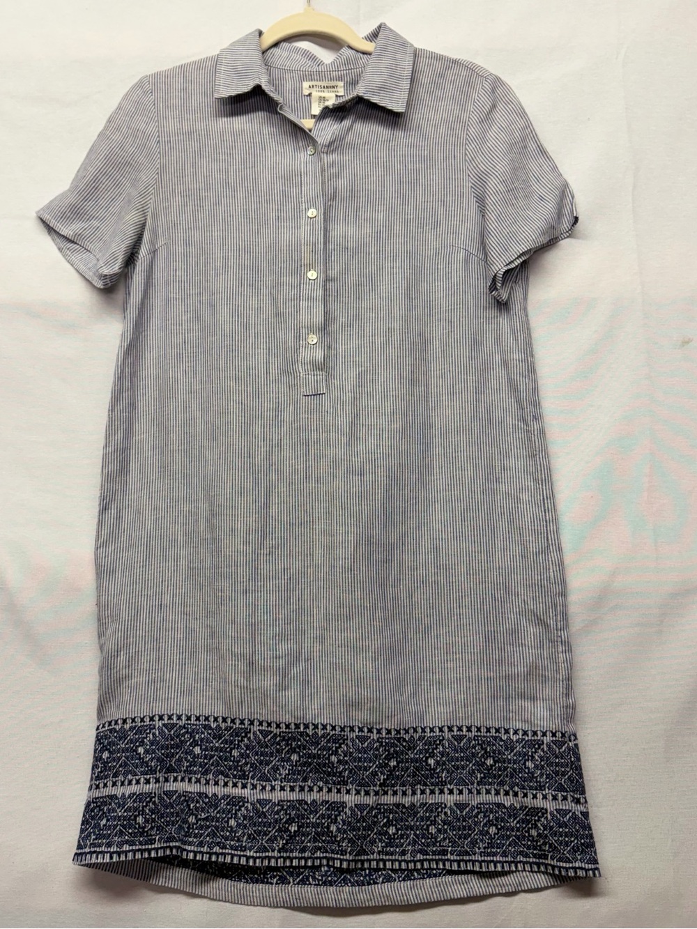 Artisan NY Striped 100% Linen Shirt Dress with Embroidered Hem‎ XS